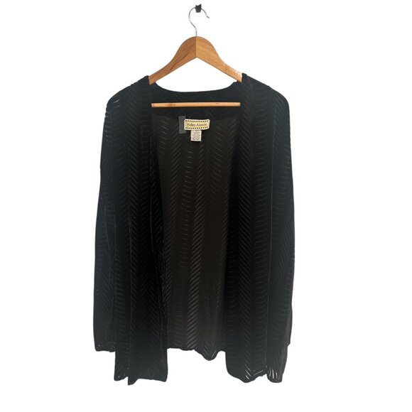 Helen Ainson Black Burnout Velvet Open Front Jacket Long Sleeve Size L - Picture 2 of 12